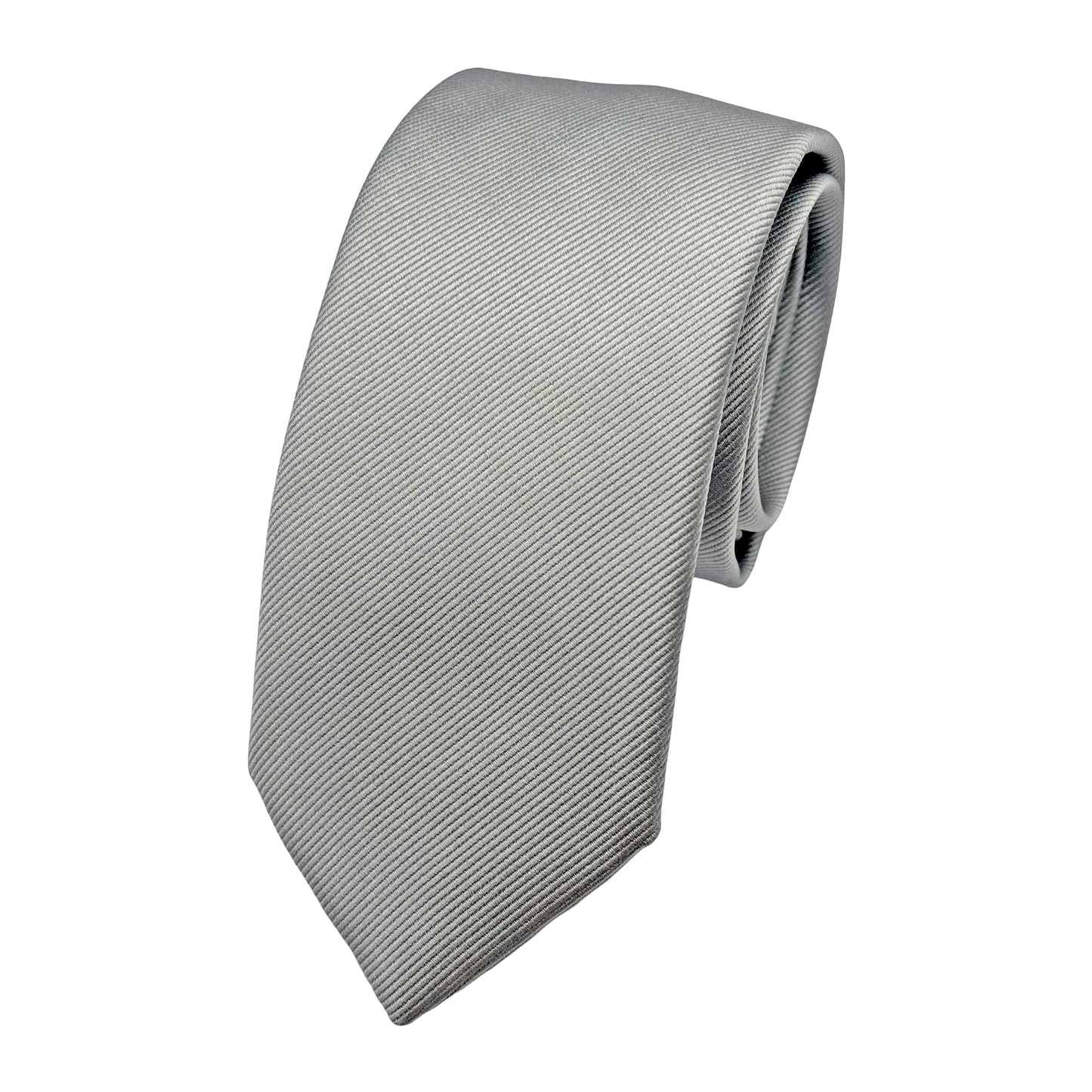 Silver Italian Mens Silk Diagonal Twill Weave Skinny Neck Ties