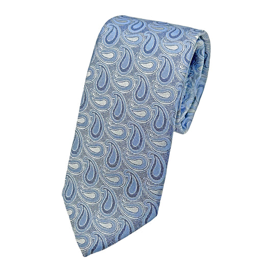 Silver Blue Italian Mens Silk Textured Paisley Weave Neck Tie