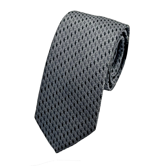 Grey Italian Mens Silk Geometric Weave Neck Tie