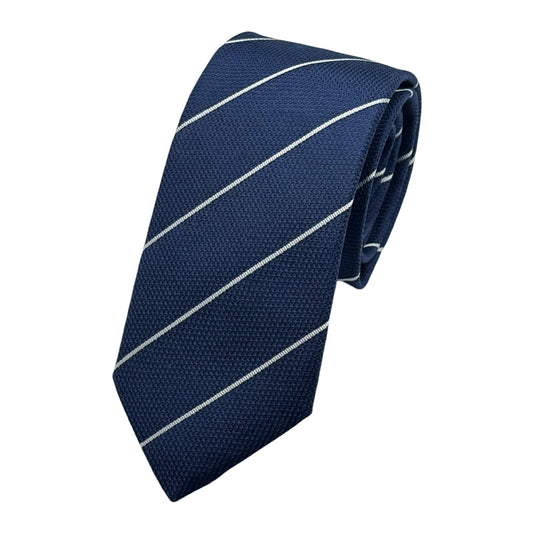Navy Italian Mens Silk Textured Diagonal Striped Weave Neck Tie