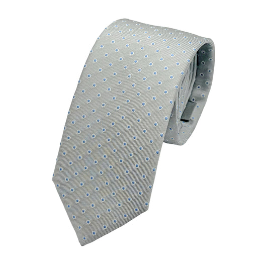 Silver Italian Mens Silk Spotted Twill Weave Skinny Neck Tie