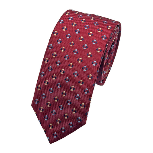 Burgundy Italian Mens Silk Textured Geometric Weave Neck Tie