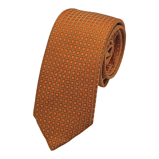 Winter Orange Italian Mens Silk Geometric Weave Neck Tie