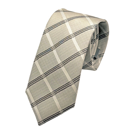 Beige Italian Mens Silk Textured Check Weave Neck Tie