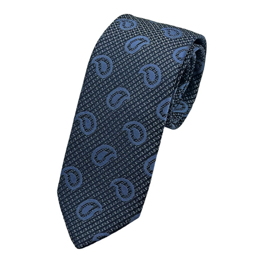 Navy Paisley Italian Mens Silk Textured Paisley Weave Neck Tie
