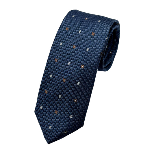 Navy Italian Mens Silk Textured Spotted Weave Neck Tie