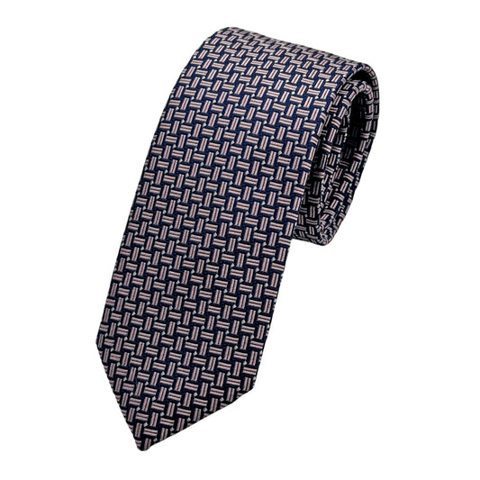 Navy/Pink Italian Mens Silk Geometric Weave Neck Tie