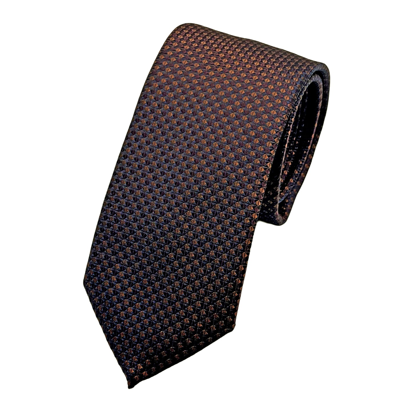 Navy/Copper Italian Mens Silk Geometric Weave Neck Tie