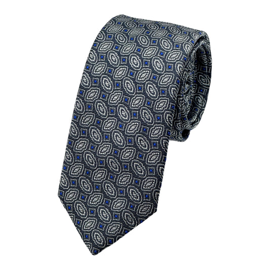 Grey Italian Mens Silk Geometric Weave Neck Tie