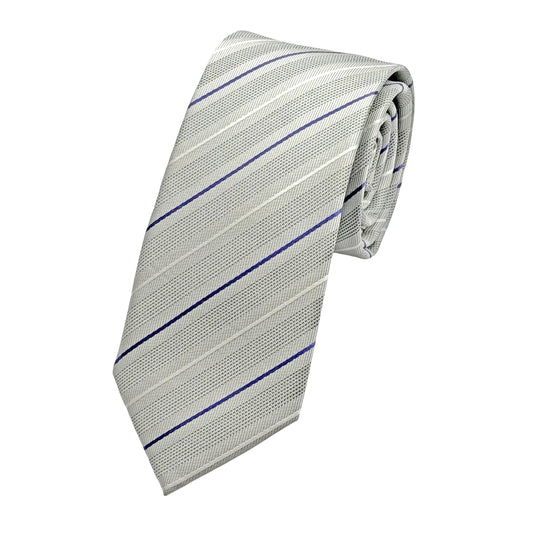 Silver Italian Mens Silk Subtle Striped Weave Neck Tie