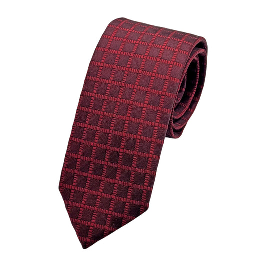 Burgundy Italian Mens Silk Geometric Weave Neck Tie