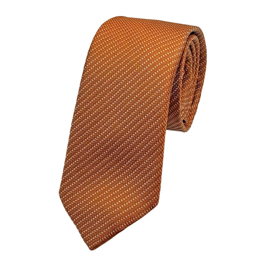 Orange Italian Mens Silk Geometric Subtle Striped Weave Neck Tie