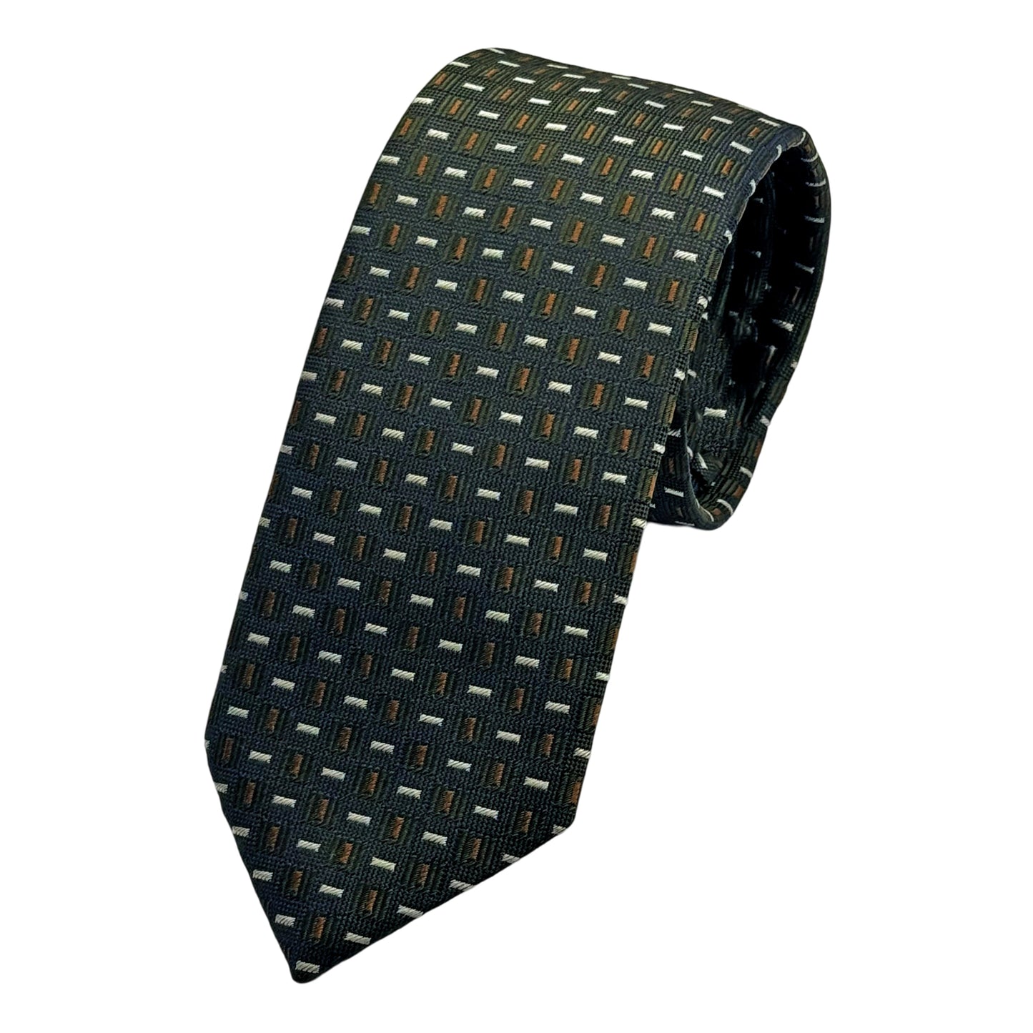 Olive Green Italian Mens Silk Geometric Weave Neck Tie