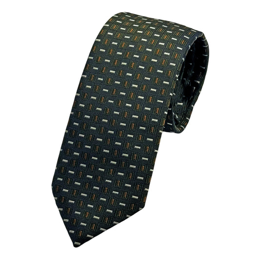 Olive Green Italian Mens Silk Geometric Weave Neck Tie
