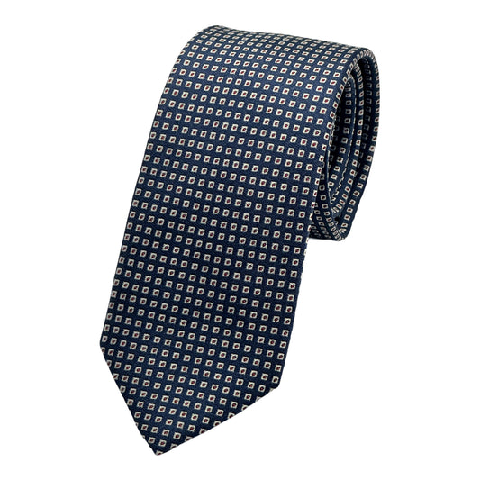 Navy/Brown Italian Mens Silk Geometric Weave Neck Tie