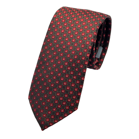 Brown/Red Italian Mens Silk Geometric Weave Neck Tie