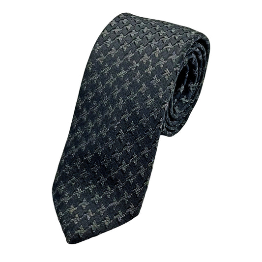 Charcoal Italian Mens Silk Textured Houndstooth Weave Neck Tie