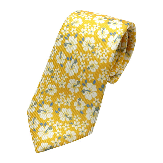 Gold Italian Mens Silk Printed Twill Weave Floral Neck Ties