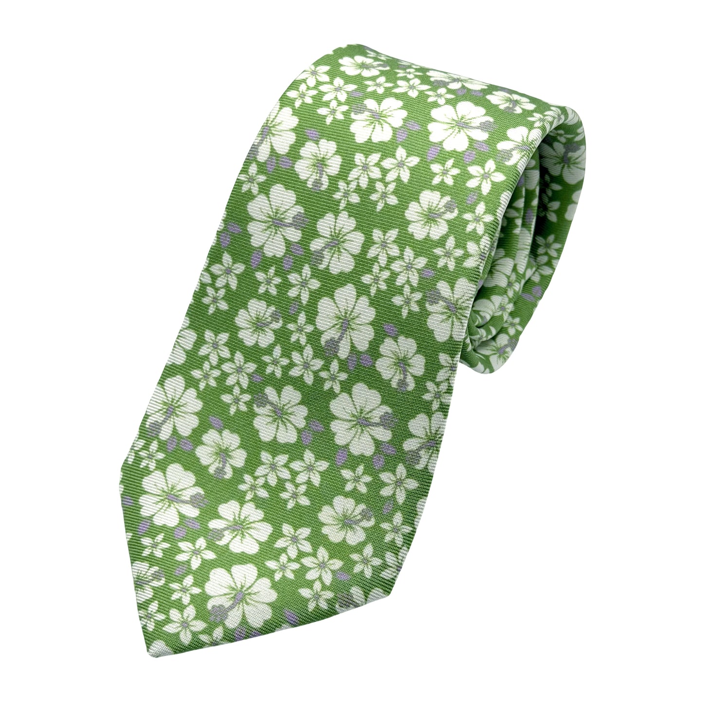 Green Italian Mens Silk Printed Twill Weave Floral Neck Ties