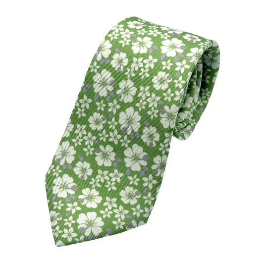 Green Italian Mens Silk Printed Twill Weave Floral Neck Ties