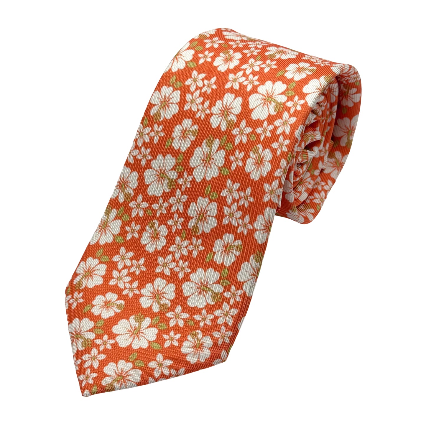 Orange Italian Mens Silk Printed Twill Weave Floral Neck Ties