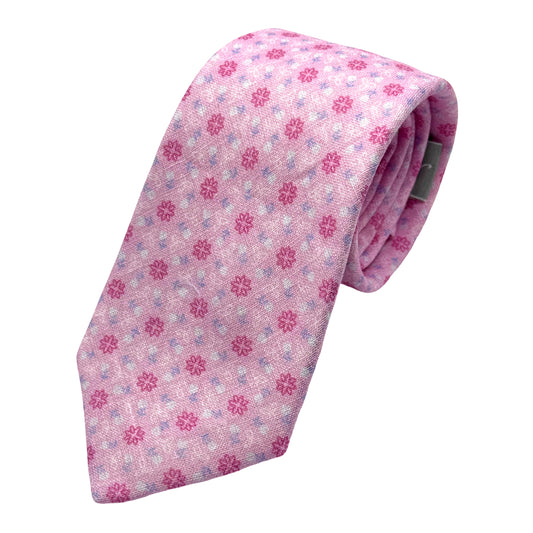 Pink Italian Mens Silk Blend Neck Tie in Textured Floral Weave