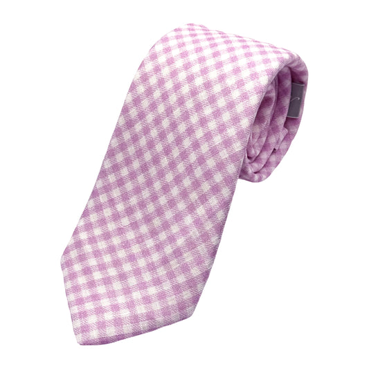 Pink Italian Mens Silk Printed Gingham Check Neck Tie