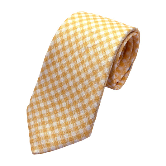 Gold Italian Mens Silk Printed Gingham Check Neck Tie