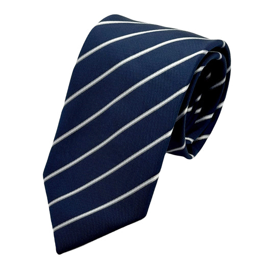 Navy/White Italian Mens Silk Textured Striped Weave Neck Tie