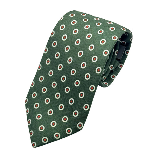 Green Italian Mens Silk Satin Circular Motifs Weave Neck Ties