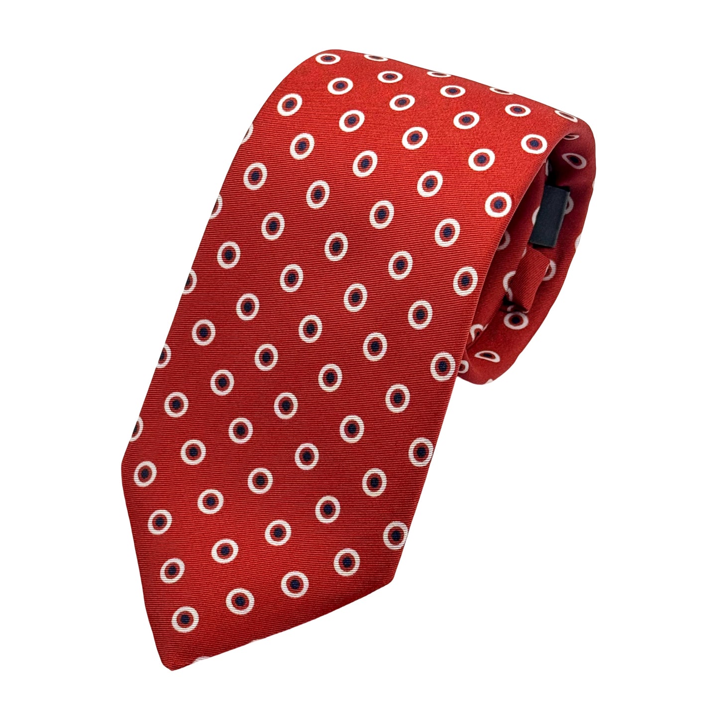 Red Italian Mens Silk Satin Circular Motifs Weave Neck Ties