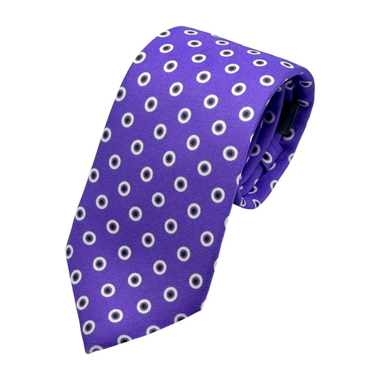 Purple Italian Mens Silk Satin Circular Motifs Weave Neck Ties