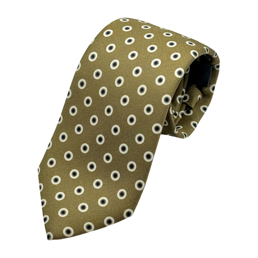 Mustard Italian Mens Silk Satin Circular Motifs Weave Neck Ties