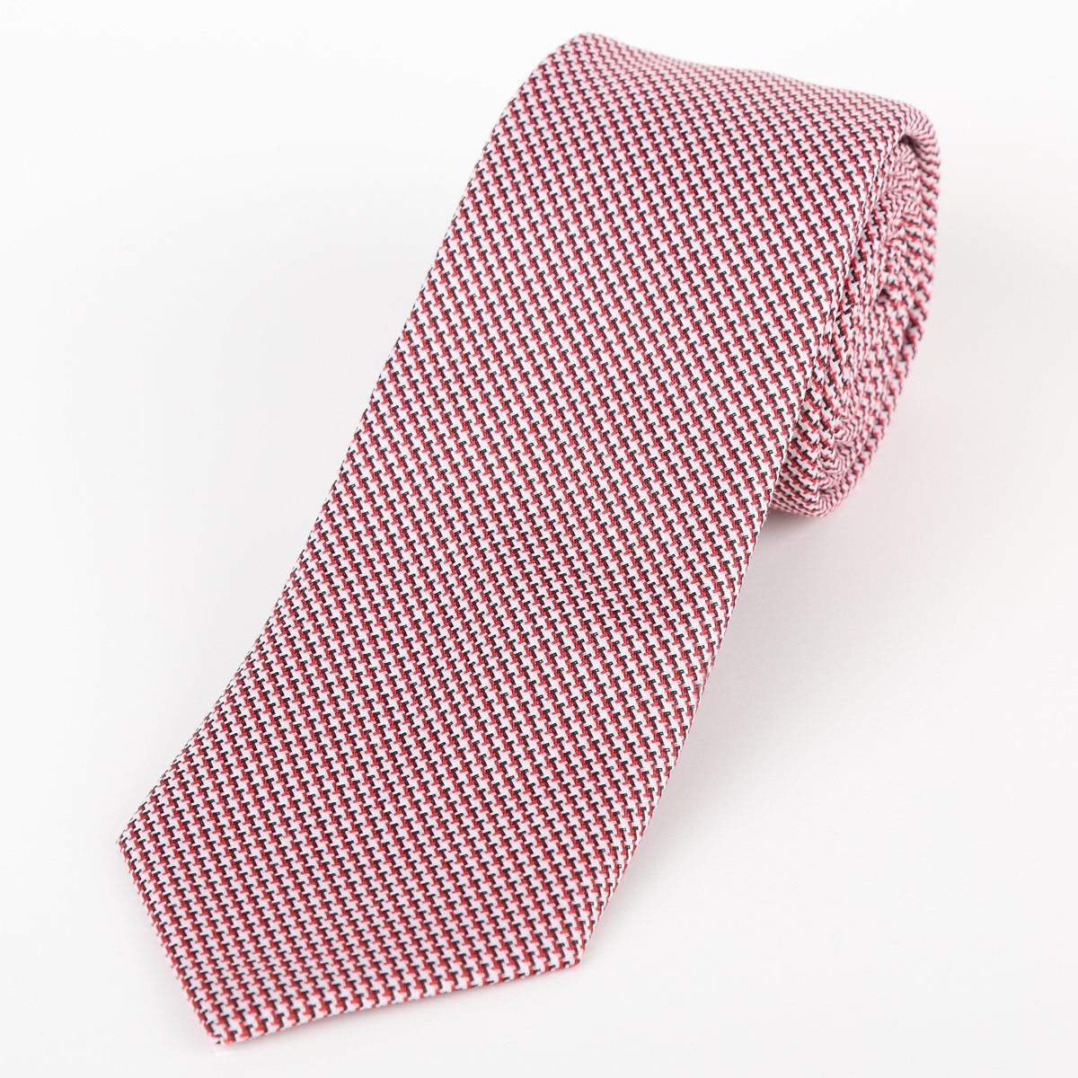 Red Luxury Neck Tie in Houndstooth Weave