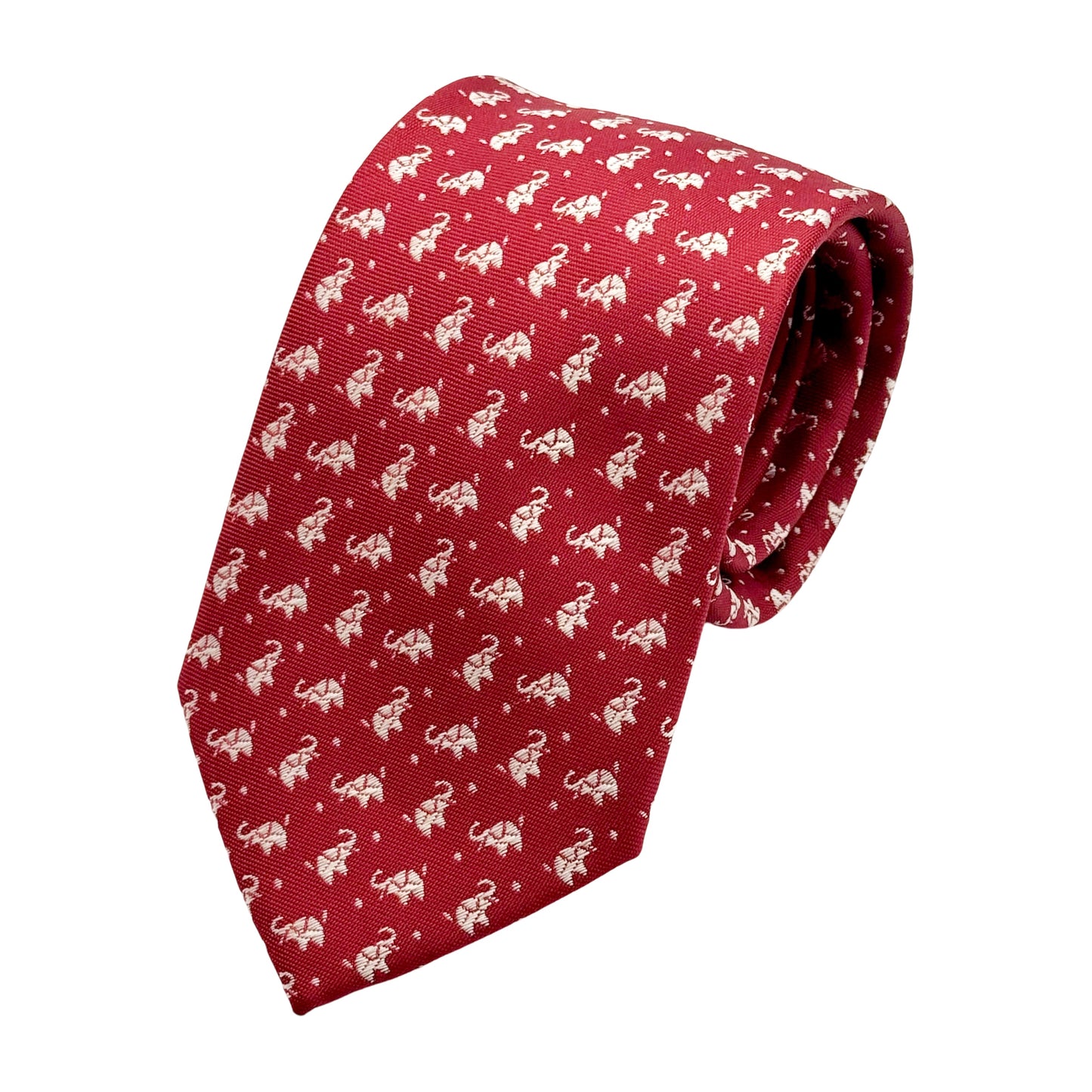 Red Italian Mens Silk Textured Elephant Motifs Weave Neck Ties