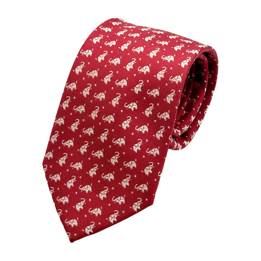 Red Italian Mens Silk Textured Elephant Motifs Weave Neck Ties