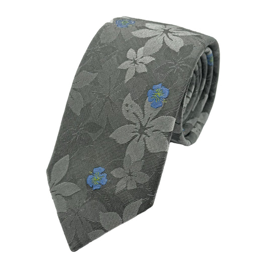 Silver Mens Italian Pure Silk Floral Neck Ties