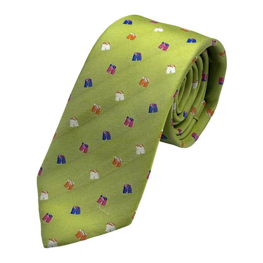 Soft Green Italian Mens Silk Twill Weave Neck Tie with Motif