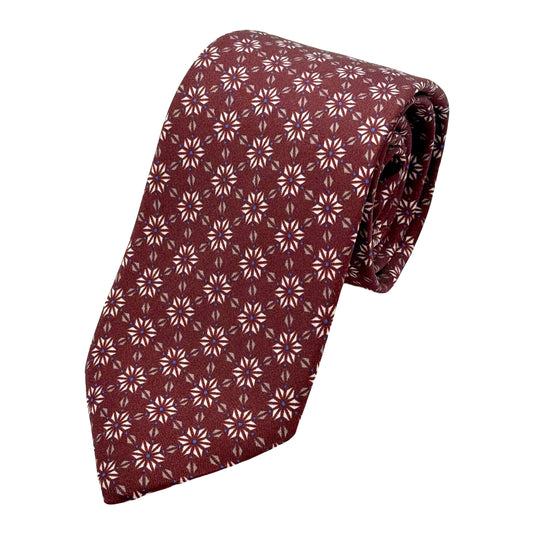 Burgundy Mens Italian Silk Satin Geometric Weave Neck Ties