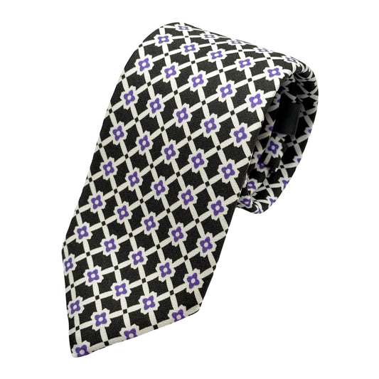 Brown Italian Mens Silk Satin Geometric Weave Neck Tie