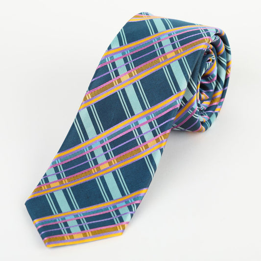 Aqua Mens Luxury Silk Neck Tie in Satin Check Weave Design