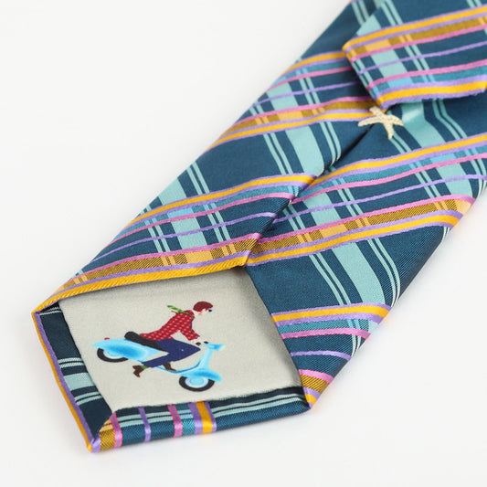 Aqua Mens Luxury Silk Neck Tie in Satin Check Weave Design
