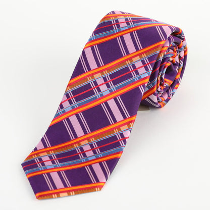 Purple Mens Luxury Silk Neck Tie in Satin Check Weave Design
