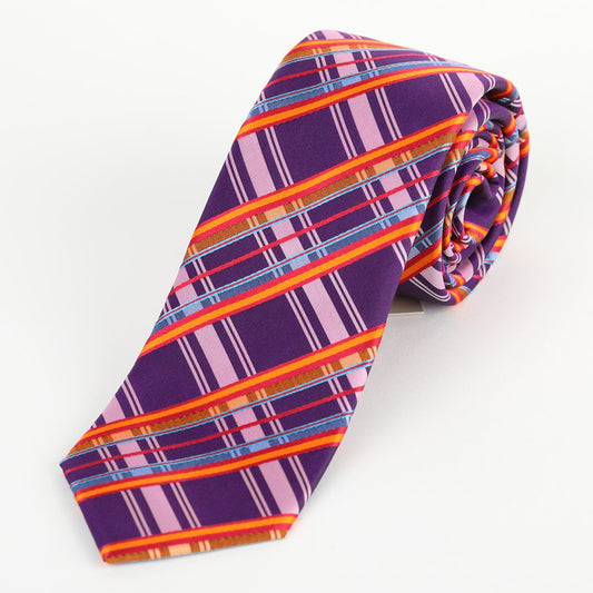 Purple Mens Luxury Silk Neck Tie in Satin Check Weave Design