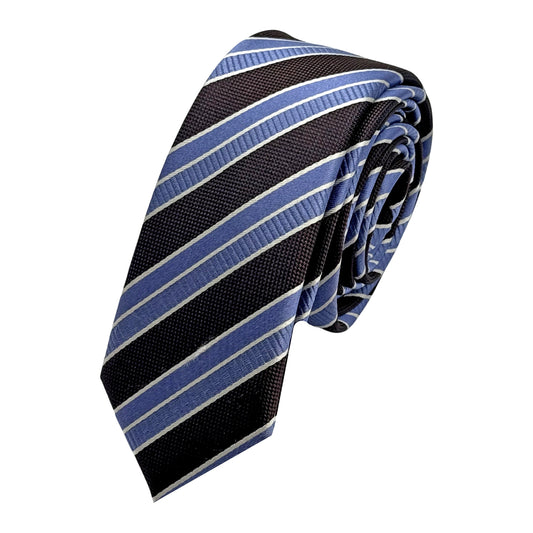 Brown Mens Italian Silk Textured Striped Weave Skinny Neck Tie