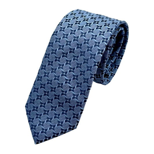 Blue Italian Mens Silk Geometric Weave Skinny Neck Tie