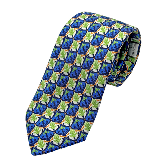Blue/Green Italian Mens Silk Printed Geometric Design Neck Tie