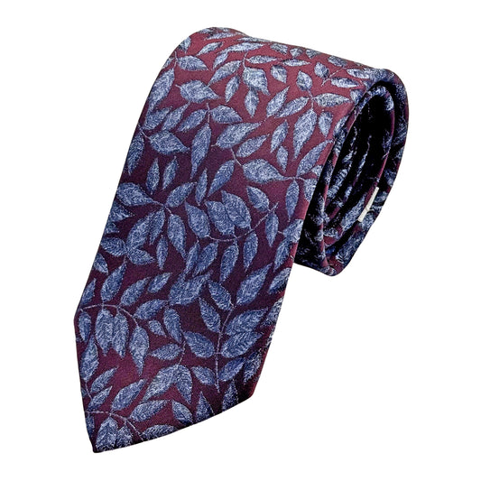 Burgundy Italian Mens Silk Satin Leaf Weave Neck Tie