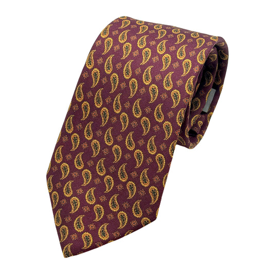 Burgundy Italian Mens Silk Satin Vintage Paisley Weave Neck Tie