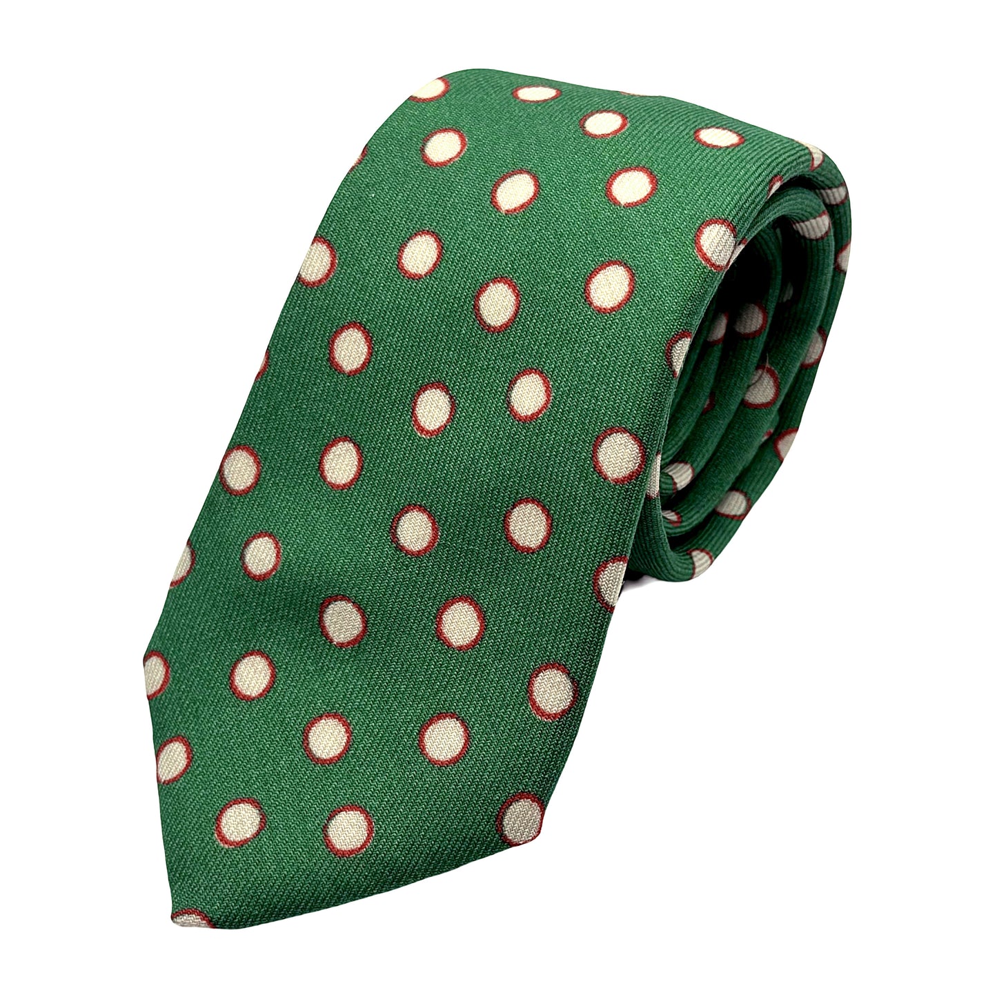 Green Mens Italian Wool Blend Heavy Textured Printed Spotted Design Neck Tie